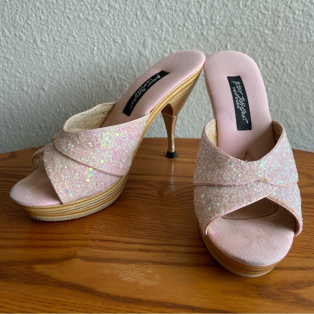 Vintage Betsey Johnson Barbie Pink Glitter 50s Pinup Style Heels